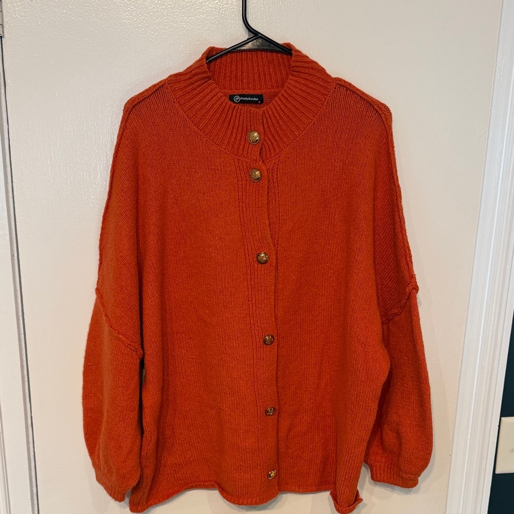 Anthropologie Pretty Garden Orange Cardigan SOFT, Boxy cut